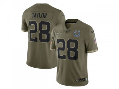 Indianapolis Colts #28 Jonathan Taylor 2022 Olive Salute To Service Limited Jersey