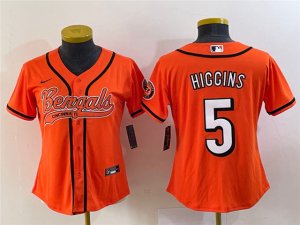 Womens Cincinnati Bengals #5 Tee Higgins Orange Baseball Jersey