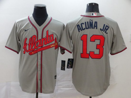 Atlanta Braves #13 Ronald Acuna Jr. Gray Flex Base Jersey