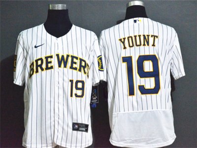 Milwaukee Brewers #19 Robin Yount White Flex Base Jersey
