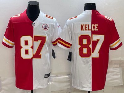 Kansas City Chiefs #87 Travis Kelce Red/White Split Vapor Limited Jersey