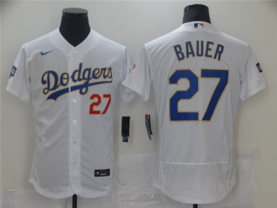 Los Angeles Dodgers #27 Trevor Bauer White 2021 Gold Program Flex Base Jersey