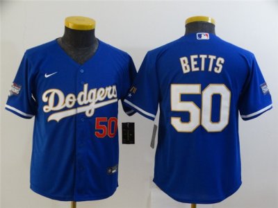Youth Los Angeles Dodgers #50 Mookie Betts Blue 2021 Gold Program Cool Base Jersey