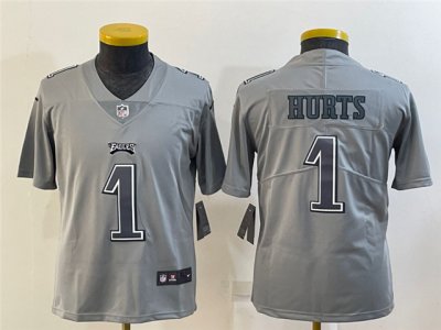 Youth Philadelphia Eagles #1 Jalen Hurts Gray Atmosphere Fashion Limited Jersey