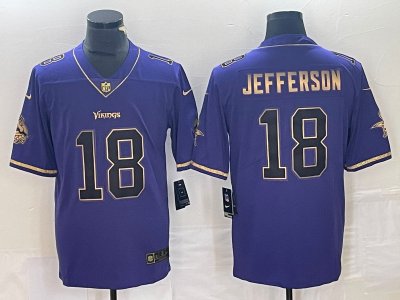 Minnesota Vikings #18 Justin Jefferson Purple Gold Vapor Limited Jersey