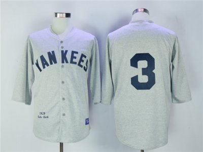 New York Yankees #3 Babe Ruth 1929 Gray Throwback Jersey