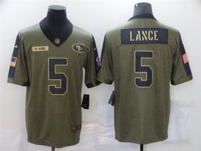 San Francisco 49ers #5 Trey Lance 2021 Olive Salute To Service Limited Jersey