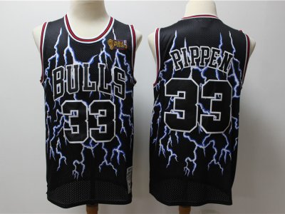 Chicago Bulls #33 Scottie Pippen Black Lighting Hardwood Classics Jersey