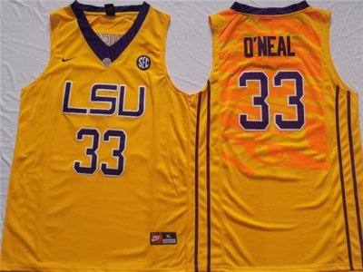 NCAA LSU Tigers #33 Shaquille O'Neal Yellow College Basketball Jersey