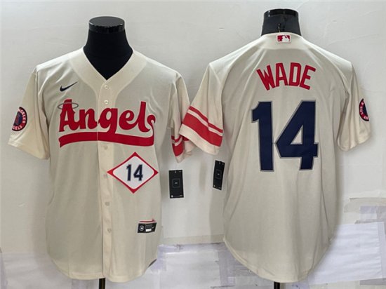 Los Angeles Angels #14 Tyler Wade Mike Trout Cream 2022 City Connect Cool Base Jersey
