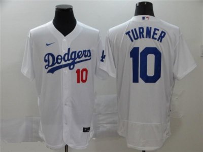 Los Angeles Dodgers #10 Justin Turner White Flex Base Jersey