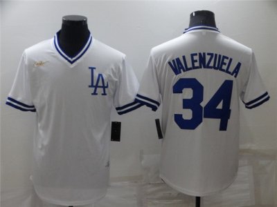 Los Angeles Dodgers #34 Fernando Valenzuela White Cooperstown Collection Cool Base Jersey