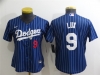 Women's Los Angeles Dodgers #9 Gavin Lux Blue Pinstripe Cool Base Jersey