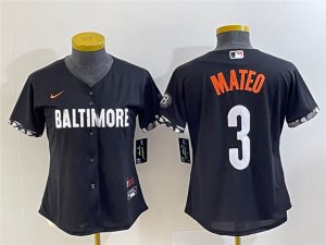 Womens Baltimore Orioles #3 Jorge Mateo Black 2023 City Connect Jersey