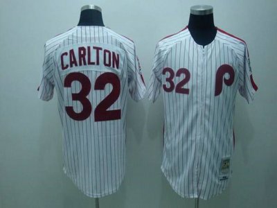 Philadelphia Phillies #32 Steve Carlton 1976 Throwback White Pinstripe Jersey