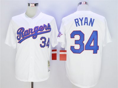 Texas Rangers #34 Nolan Ryan 1993 Throwback White Jersey