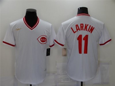 Cincinnati Reds #11 Barry Larkin White 2020 Cooperstown Collection Cool Base Jersey
