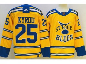 St. Louis Blues #25 Jordan Kyrou Yellow 2022/23 Reverse Retro Jersey
