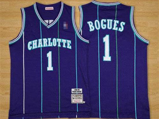 Charlotte Hornets #1 Muggsy Bogues Purple Hardwood Classic Jersey