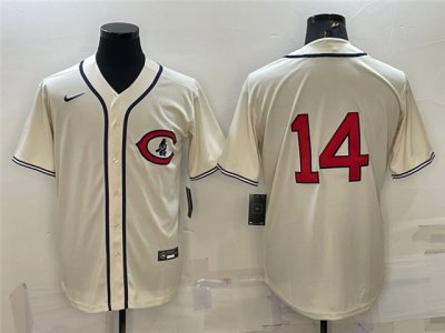 Chicago Cubs #14 Ernie Banks Vintage Cream Jersey