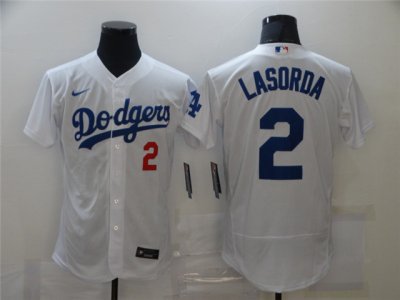Los Angeles Dodgers #2 Tommy Lasorda White Flex Base Jersey