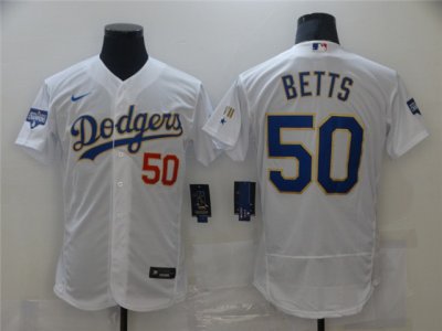 Los Angeles Dodgers #50 Mookie Betts White 2021 Gold Program Flex Base Jersey
