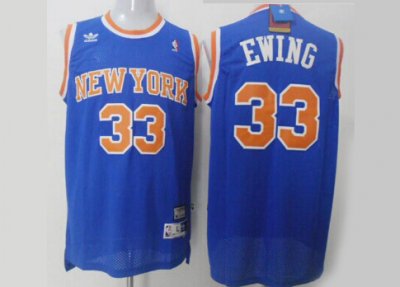 New York Knicks #33 Patrick Ewing Blue Hardwood Classics Jersey