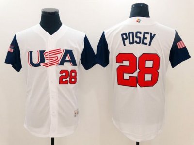 USA #28 Buster Posey White 2017 World MLB Classic Jersey