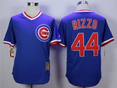 Chicago Cubs #44 Anthony Rizzo Blue Cooperstown Collection Cool Base Jersey