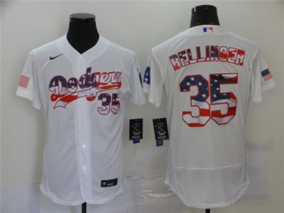 Los Angeles Dodgers #35 Cody Bellinger White USA Flag Fashion 2020 Flex Base Jersey