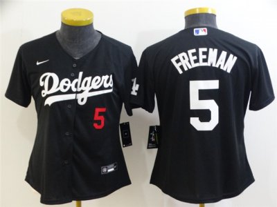 Women's Los Angeles Dodgers #5 Freddie Freeman Black Red Turn Back The Clock Jersey