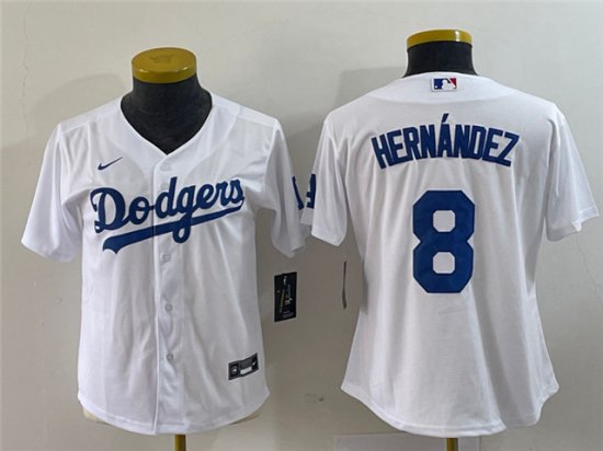 Womens Los Angeles Dodgers #8 Enrique Hernández White Cool Base Jersey