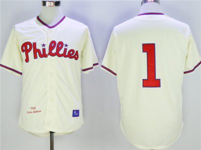 Philadelphia Phillies #1 Richie Ashburn 1948 Throwback Cream Jersey