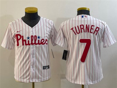 Youth Philadelphia Phillies #7 Trea Turner White Cool Base Jersey