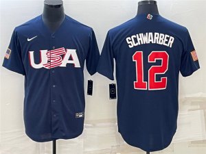 USA #12 Kyle Schwarber Navy 2023 World Baseball Classic Jersey