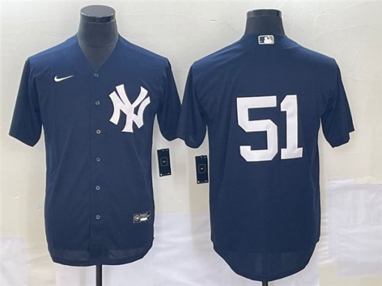 New York Yankees #51 Bernie Williams Navy Without Name Cool Base Jersey