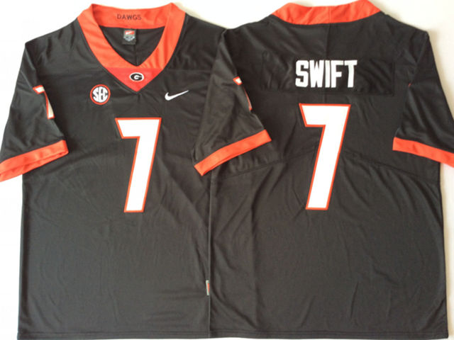 NCAA Georgia Bulldogs #7 D'Andre Swift Black College Football Jersey - Click Image to Close