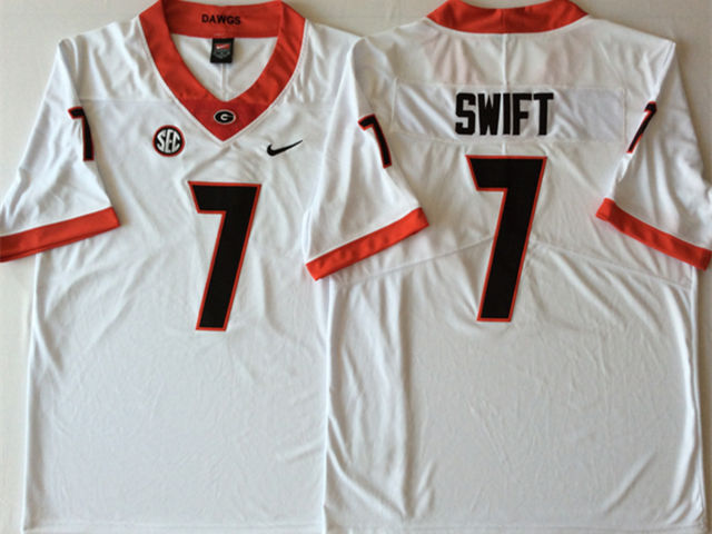 NCAA Georgia Bulldogs #7 D'Andre Swift White College Football Jersey - Click Image to Close