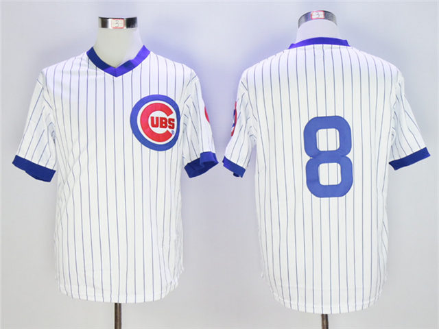Chicago Cubs #8 Andre Dawson Throwback White Stripe Jersey - Click Image to Close