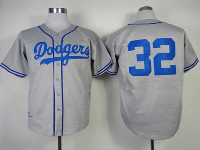 Los Angeles Dodgers #32 Sandy Koufax 1955 Throwback Gray Jersey ...
