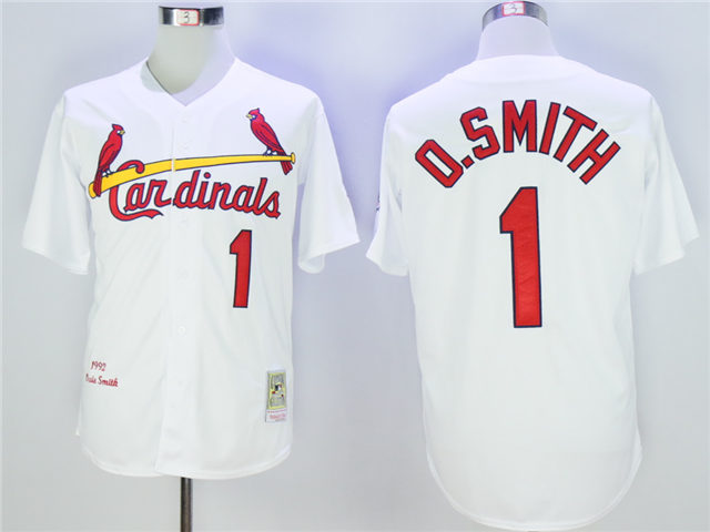 St. Louis Cardinals #1 Ozzie Smith 1992 Throwback White Jersey - Click Image to Close