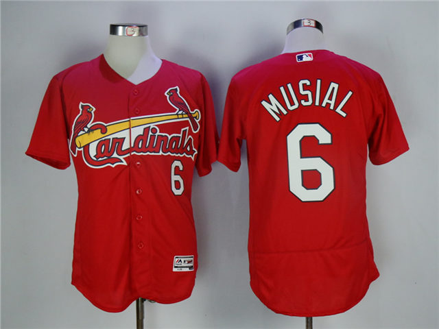 St. Louis Cardinals #6 Stan Musial Red Flex Base Jersey ...