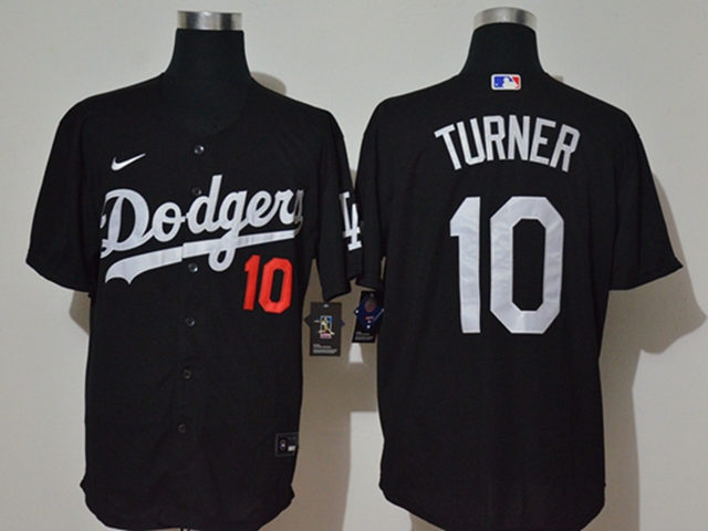Los Angeles Dodgers #10 Justin Turner Black Cool Base Jersey - Click Image to Close