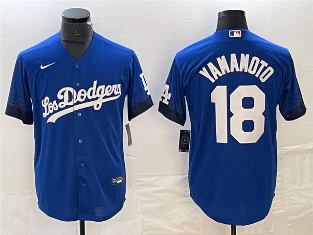 Los Angeles Dodgers #18 Yoshinobu Yamamoto Royal Blue City Connect Jersey - Click Image to Close