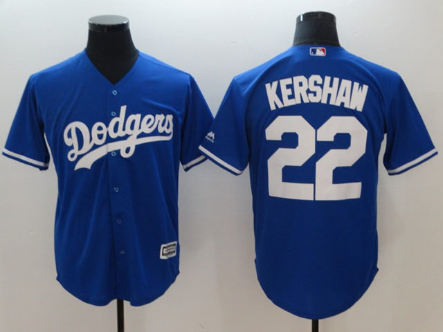 Los Angeles Dodgers #22 Clayton Kershaw Blue Cool Base Jersey - Click Image to Close