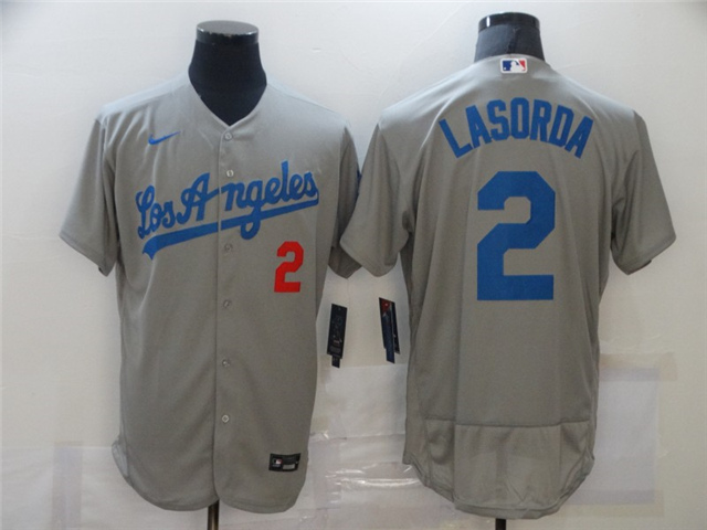 Los Angeles Dodgers #2 Tommy Lasorda Gray Flex Base Jersey - Click Image to Close