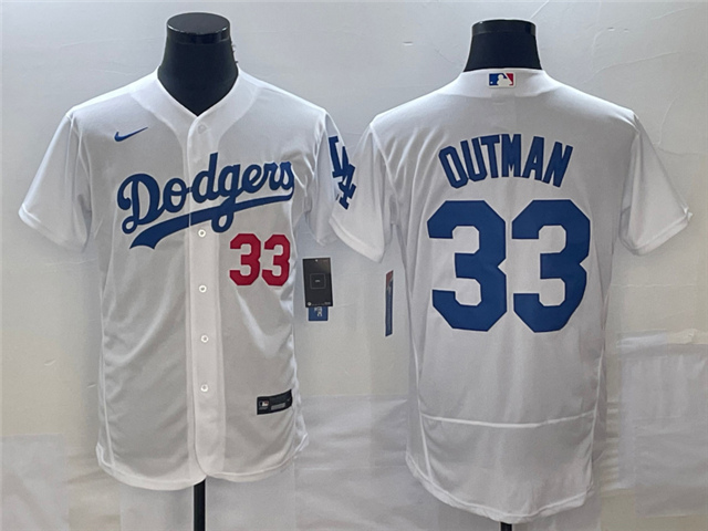 Los Angeles Dodgers #33 James Outman White Flex Base Jersey - Click Image to Close