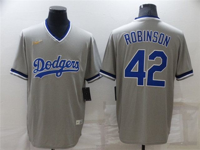 Los Angeles Dodgers #42 Jackie Robinson Gray Cooperstown Collection Cool Base Jersey - Click Image to Close