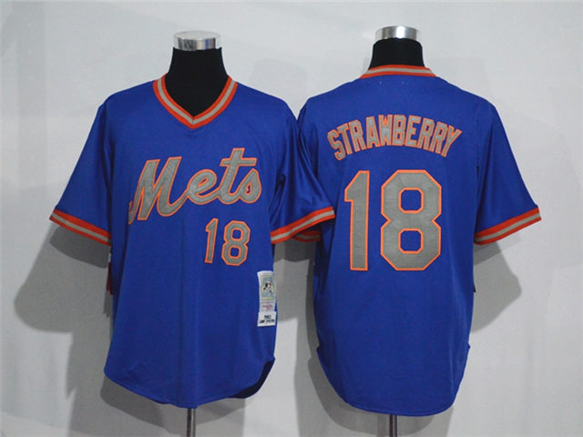 New York Mets #18 Darryl Strawberry 1985 Blue Throwback Jersey - Click Image to Close