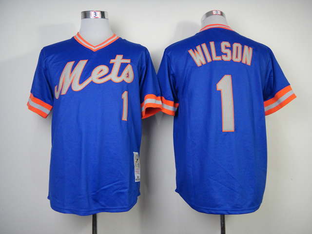 New York Mets #1 Mookie Wilson Throwback Blue Jersey - Click Image to Close